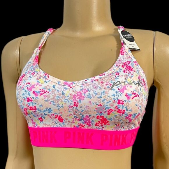 Victorias Secret Pink Ultimate Lined Removable Padding strappy back sport bra S - Picture 2 of 4